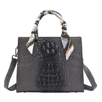 Black Croc-Embossed Genuine Leather Convertible Bag (11"x4"x9.5") with Handle Drop and Shoulder Strap