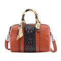 Black Crocodile Embossed Pattern Genuine Leather Convertible Bag (11"x5"x9") with Handle Drop and Shoulder Strap - Sticky add to cart bar