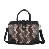 Black & Brown Snake Skin Print Genuine Leather Convertible Tote Ba (12.6"x4.72"x9.06")