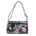 Black Floral Embossed Pattern Faux Leather Crossbody Bag (12"x2.5"x7") With Adjustable Shoulder Strap - Sticky add to cart bar