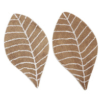 Set of 2 Beige and White 100% Cotton Leaf Shape Mat (18"x13")