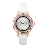 STRADA 10th ANNIVERSARY SPECIAL Austrian Crystal Japanese Movement Watch with Black Faux Leather Band