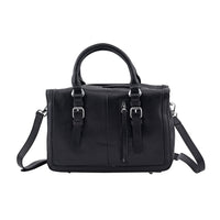 Black Genuine Leather Tote Bag (11.81"X4.72"X7.87") with Top Double Handles and Shoulder Strap