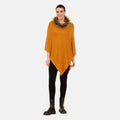 LA MAREY Cashmere Wool Black Designer Poncho with Faux Fur Trim (One Size Fits Most, 28"x28") - Sticky add to cart bar
