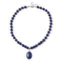 Lapis Lazuli Beaded Necklace 18 Inches with Elongated Matching Pendant in Silvertone 180.50 ctw - Sticky add to cart bar