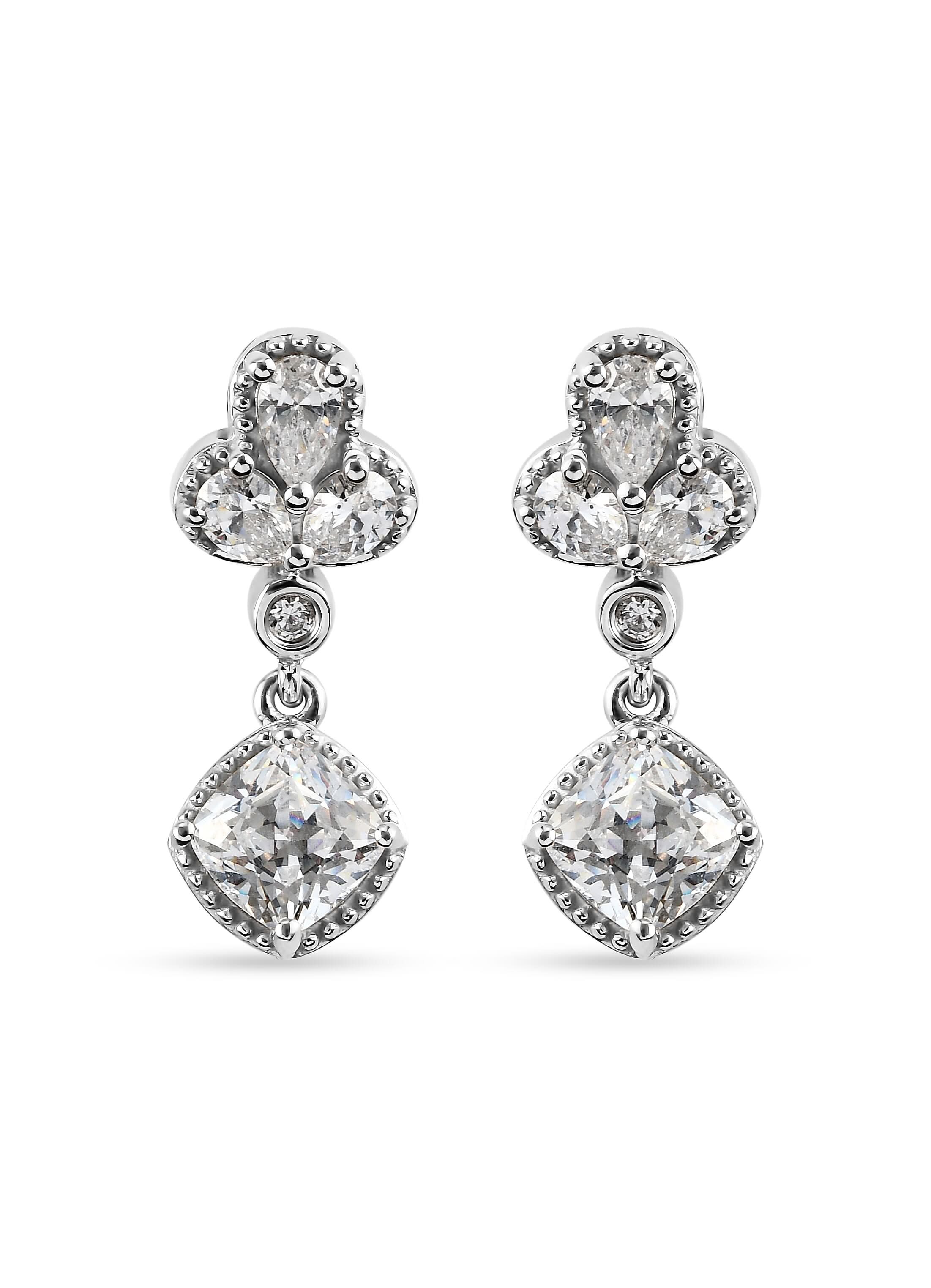 Lustro Stella Made with Finest CZ Dangle Earrings in Platinum Over Sterling Silver 5.75 ctw