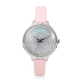 STRADA White Austrian Crystal Japanese Movement Butterfly Pattern Watch with Pink Faux Leather Strap 0.06 ctw - Sticky add to cart bar
