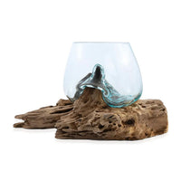Designer Inspired Artisan Commissioned Bali Handblown Vase Glass with Triangle Wood Base