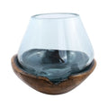 Designer Inspired Artisan Commissioned Bali Handblown Moltten Glass Vase with Wooden Base - Sticky add to cart bar