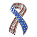 Red and White Austrian Crystal American Flag Ribbon Brooch in Stainless Steel, Tarnish-Free, Waterproof, Sweat Proof Jewelry - Sticky add to cart bar