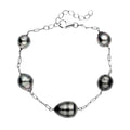 Tahitian Cultured Pearl Station Bracelet For Women, Rhodium Over Sterling Silver Bracelet, Pearl Jewelry 7-8.50 Inches - Sticky add to cart bar