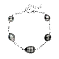 Tahitian Cultured Pearl Station Bracelet For Women, Rhodium Over Sterling Silver Bracelet, Pearl Jewelry 7-8.50 Inches