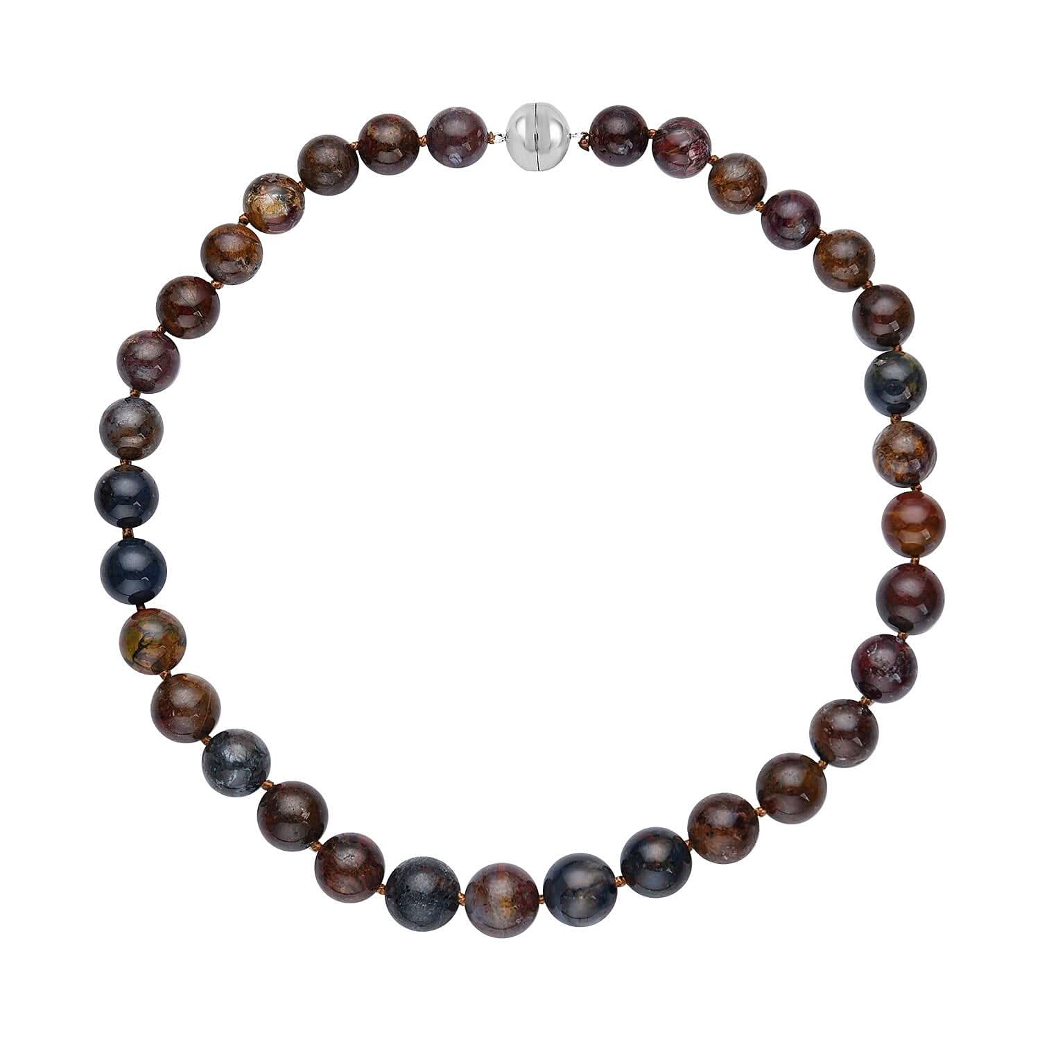 Pietersite Beaded Necklace 20 Inches in Rhodium Over Sterling Silver 596.00 ctw