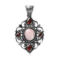 Artisan Crafted Peruvian Pink Opal and Mozambique Garnet Pendant in Sterling Silver 4.25 ctw