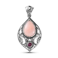 Artisan Crafted Peruvian Pink Opal and Orissa Rhodolite Garnet Pendant in Sterling Silver 4.60 ctw