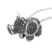 Gray and Green Austrian Crystal Elephant Pendant Necklace 24 Inches in Silvertone
