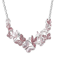 Pink Enameled Butterfly Necklace 20.5-22.5 Inches in Silvertone