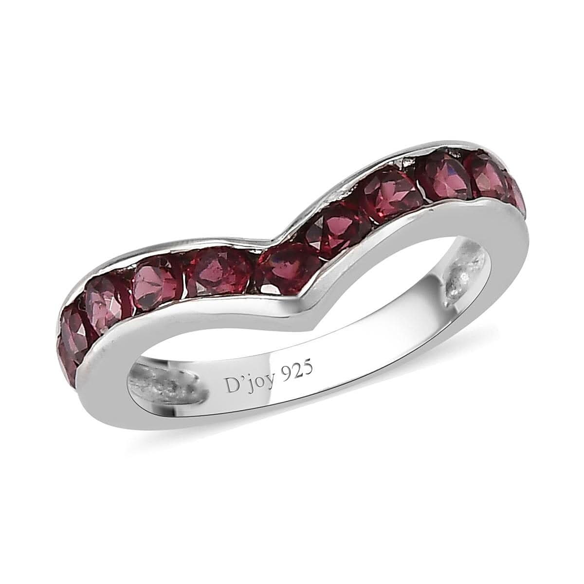 Orissa Rose Garnet Wishbone Ring in Platinum Over Sterling Silver (Size 10.0) 1.35 ctw