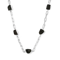 Artisan Crafted Rough Cut Bohemian Moldavite Station 17.00 ctw Paper Clip Chain Necklace in Sterling Silver 18-20 Inches