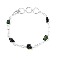 Artisan Crafted Rough Cut Bohemian Moldavite 8.65 ctw Paper Clip Chain Bracelet in Sterling Silver (6.50-8.50In)