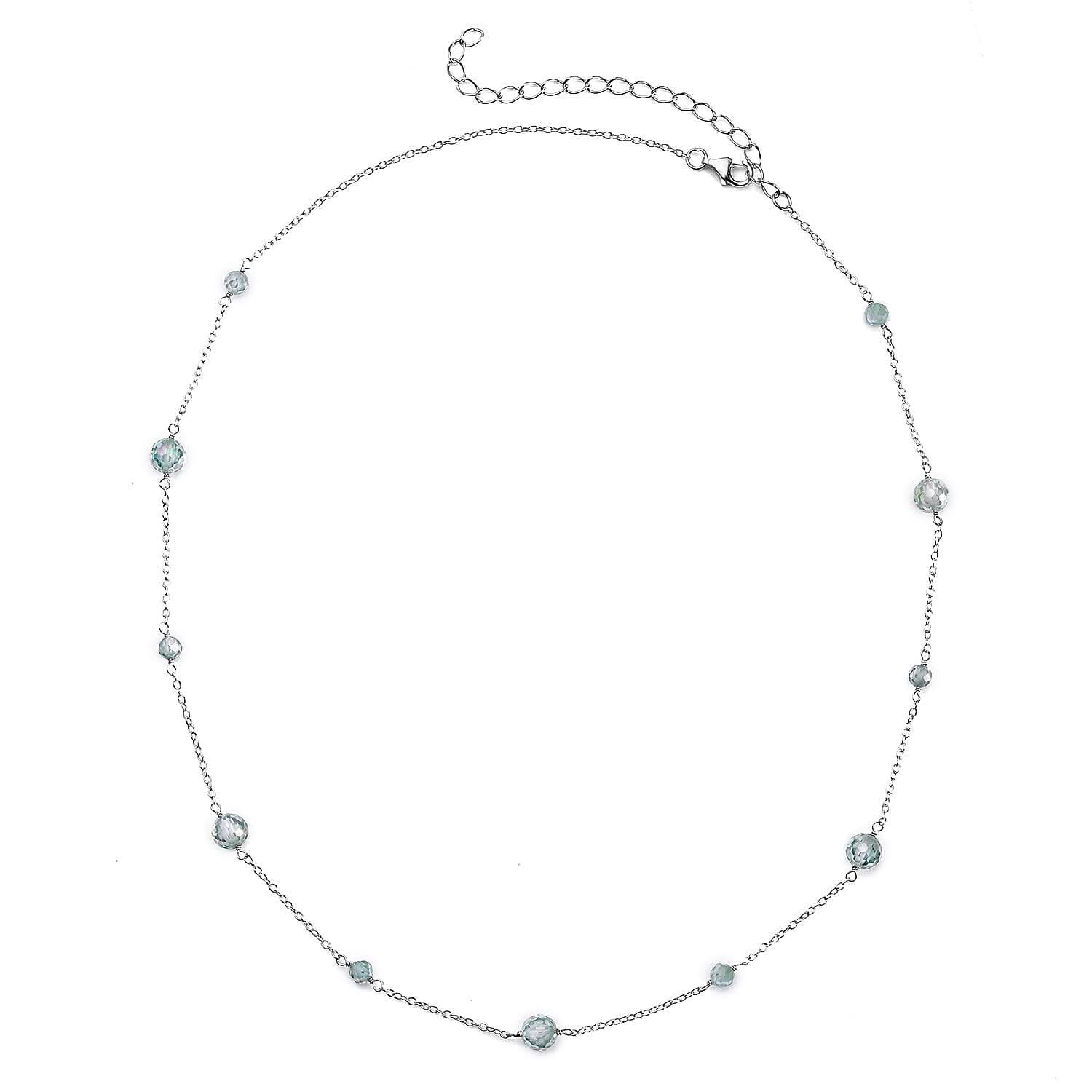 Green Moissanite Beaded Station Necklace 18-21 Inches in Rhodium Over Sterling Silver 11.75 ctw