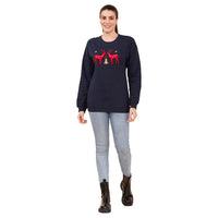 TAMSY Holiday Navy Reindeer Fleece Knit Sweatshirt (100% Cotton) - L
