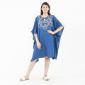 Tamsy Blue Front Neck Embroidered Kaftan with Lace - One Size Fits Most - Sticky add to cart bar