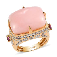 Peruvian Pink Opal and Multi Gemstone Ring in Vermeil Yellow Gold Over Sterling Silver (Size 10.0) 12.90 ctw