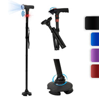 Black 5 Gears Expansion and 3 Sections Foldable Smart Walking Cane with LED Light (2xAAA Not Included)