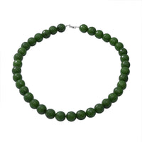 Green Chalcedony (D) 12mm Beaded Necklace 18 Inches in Sterling Silver 500.00 ctw