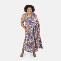 TAMSY Indigo Staple Printed Long Maxi Dress - One Size Missy