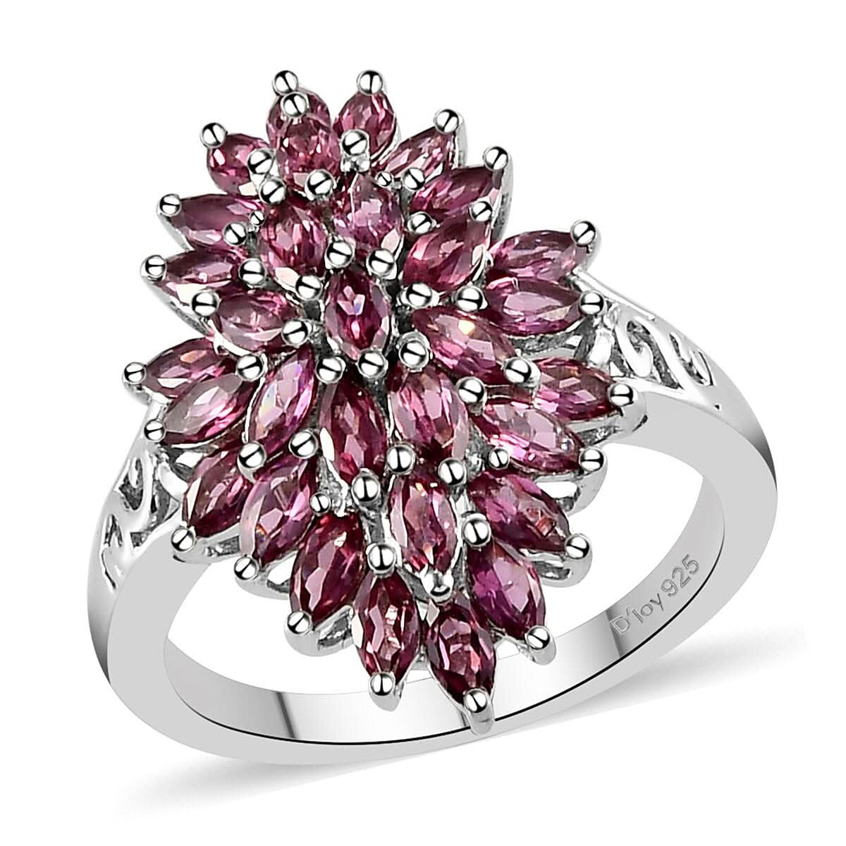 Orissa Rhodolite Garnet Elongated Ring in Platinum Over Sterling Silver (Size 10.0) 3.00 ctw (1)