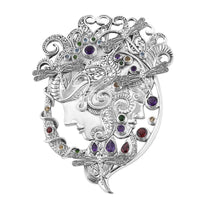 SUMMER DEALS Bali Legacy Multi Gemstone Dragonfly Pendant in Sterling Silver 90.25 Grams 10.20 ctw