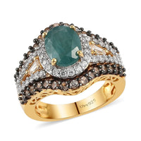 Premium Grandidierite, Natural White Zircon and Coffee Zircon Ring in Rhodium and Vermeil Yellow Gold Over Sterling Silver 4.10 ctw