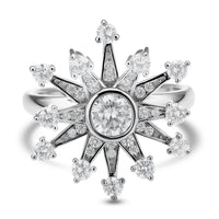 Simulated Diamond Snowflake Spinner Ring in Rhodium Over Sterling Silver (Adjustable Size 6-8) 1.60 ctw