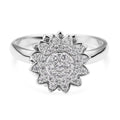 Simulated Diamond Sunflower Design Spinner Ring in Rhodium Over Sterling Silver (Adjustable Size 6-8) 0.65 ctw - Sticky add to cart bar