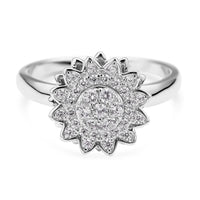 Simulated Diamond Sunflower Design Spinner Ring in Rhodium Over Sterling Silver (Adjustable Size 6-8) 0.65 ctw