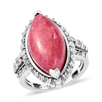 Norwegian Thulite and Natural White Zircon Ring in Black Oxidized Sterling Silver (Size 10.0) 10.50 ctw