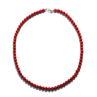 Red Coral (D) Beaded Necklace 18 Inches in Sterling Silver