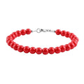 Red Coral (D) Beaded Bracelet in Sterling Silver (7.25 In) - Sticky add to cart bar