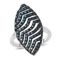 Blue Diamond Ring in Rhodium and Platinum Over Sterling Silver (Size 6.0) 0.50 ctw