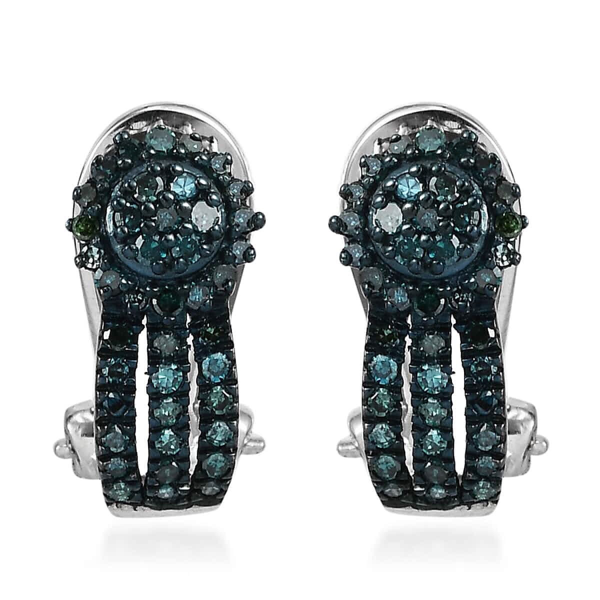 Blue Diamond Latch Back Earring in Rhodium and Platinum Over Sterling Silver 0.50 ctw