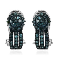 Blue Diamond Latch Back Earring in Rhodium and Platinum Over Sterling Silver 0.50 ctw