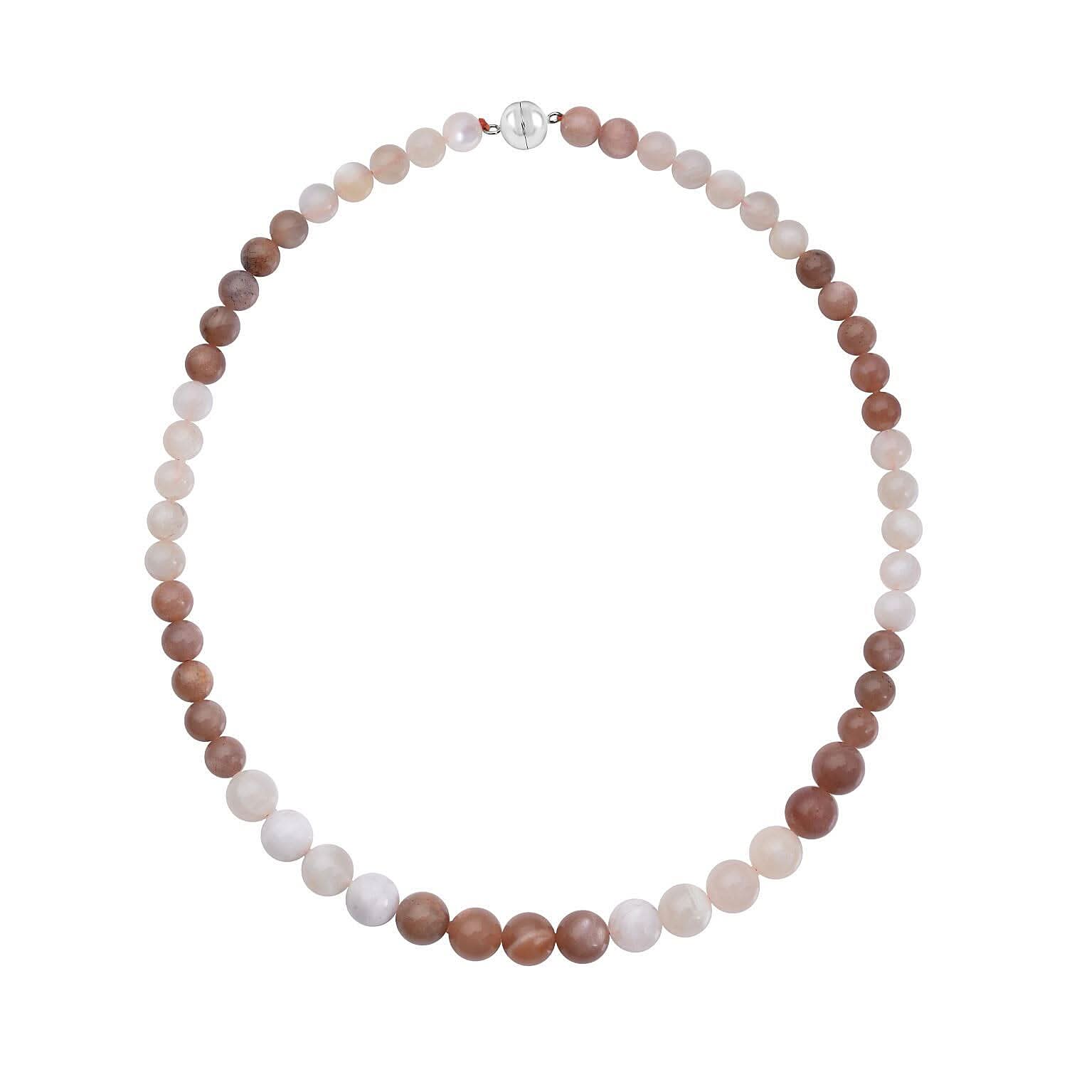 Multi Moonstone Beaded Necklace 20 Inches in Rhodium Over Sterling Silver 260.00 ctw