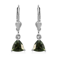 AAA Bohemian Moldavite Lever Back Earrings in Platinum Over Sterling Silver 1.25 ctw