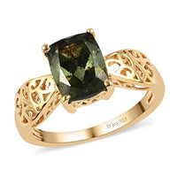 Bohemian Moldavite Solitaire Ring in Vermeil Yellow Gold Over Sterling Silver 1.75 ctw