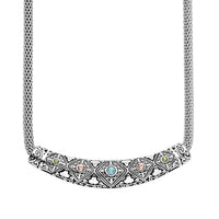 Multi Color Austrian Crystal Mesh Chain Necklace 20 Inches in Black Oxidized & Stainless Steel