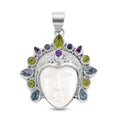 Sajen Silver Carved Bone and Multi Gemstone Pendant in Sterling Silver 5.75 ctw - Sticky add to cart bar