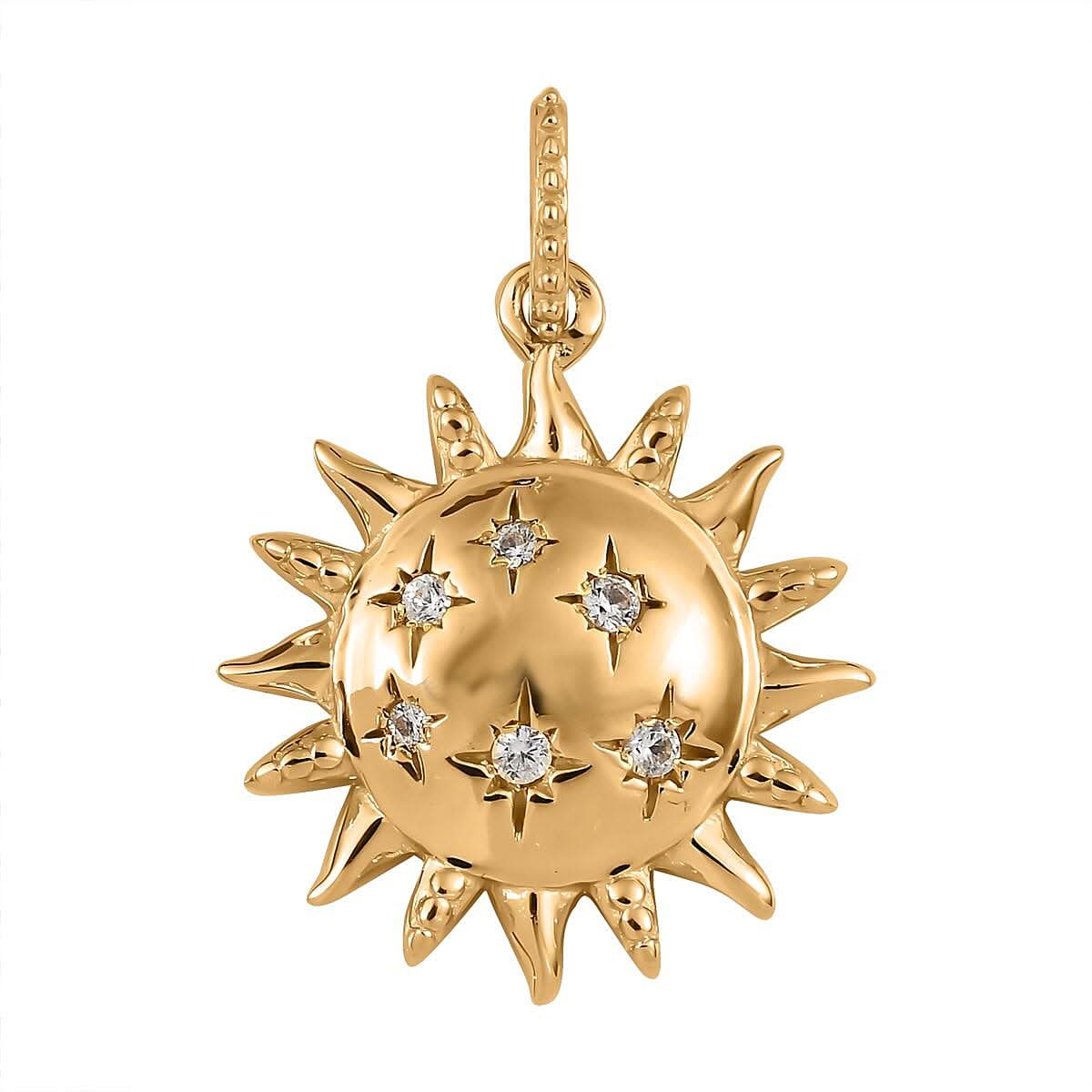 White Zircon Celestial Sun Charm in Vermeil Yellow Gold Over Sterling Silver 0.20 ctw