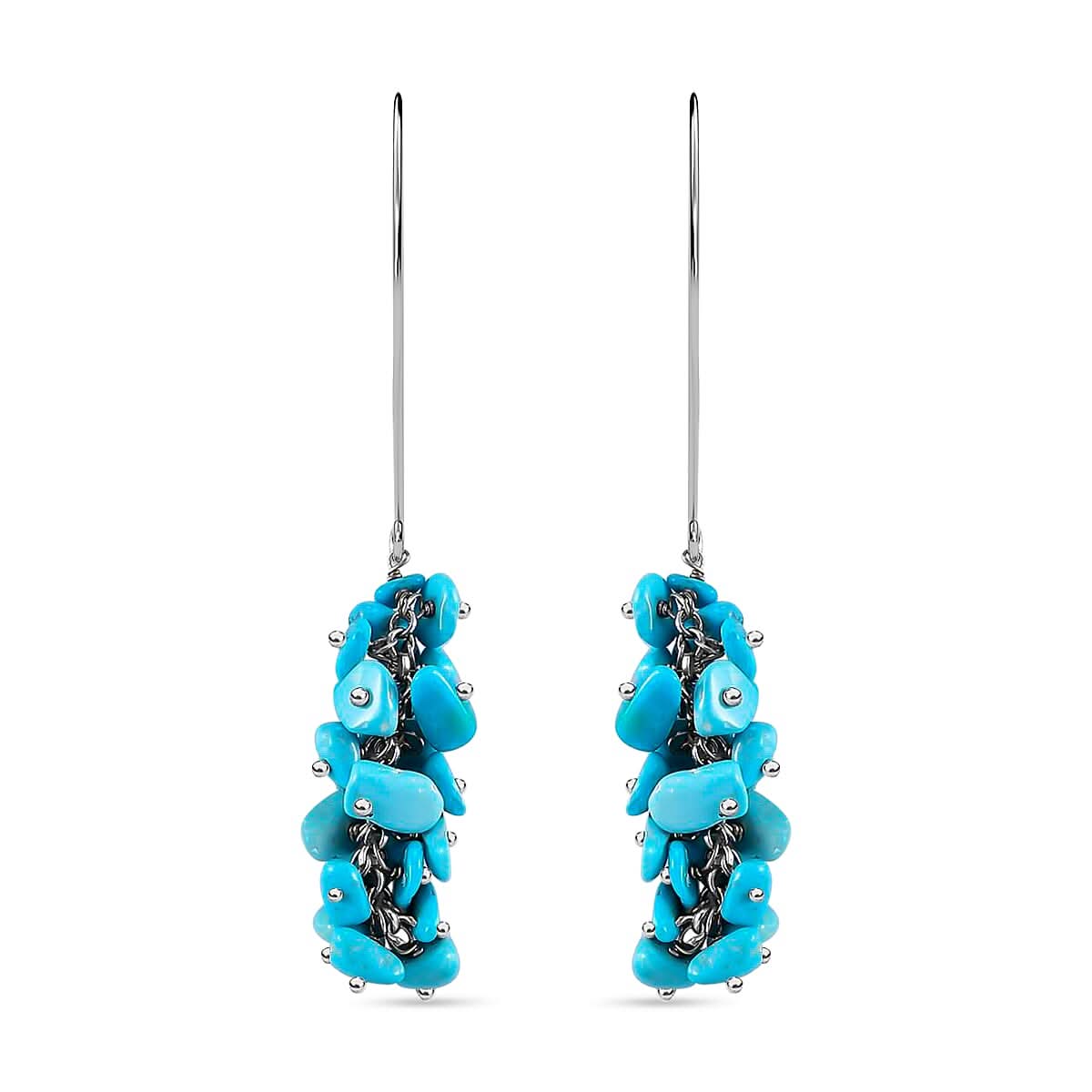 Sleeping Beauty Turquoise Dangle Earrings in Rhodium Plated Sterling Silver| Chips Drop Earrings| Silver Jewelry For Women 32.00 ctw